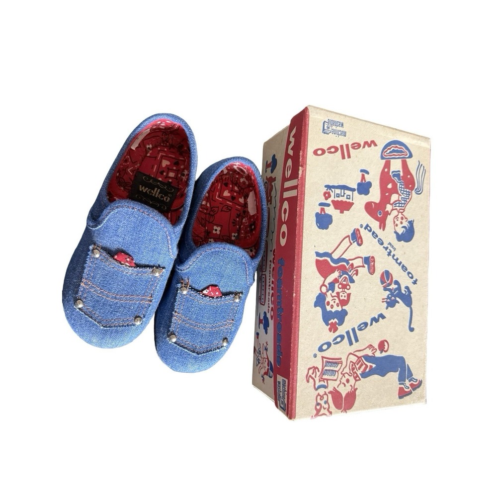 Vintage 1960s Wellco Denim bandana western slip on shoes new sz 9 W‎